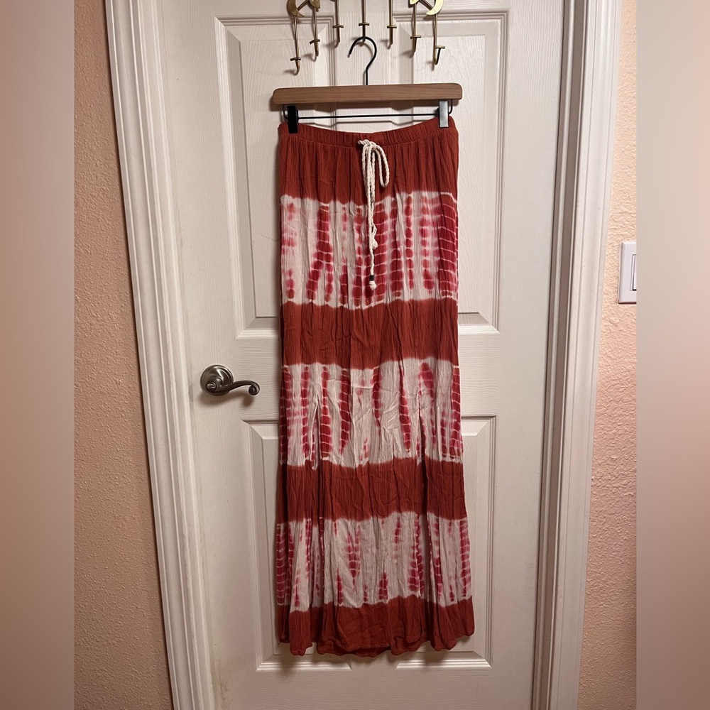 Mossimo Supply Co. Red and White Tie-Dye Maxi Skirt